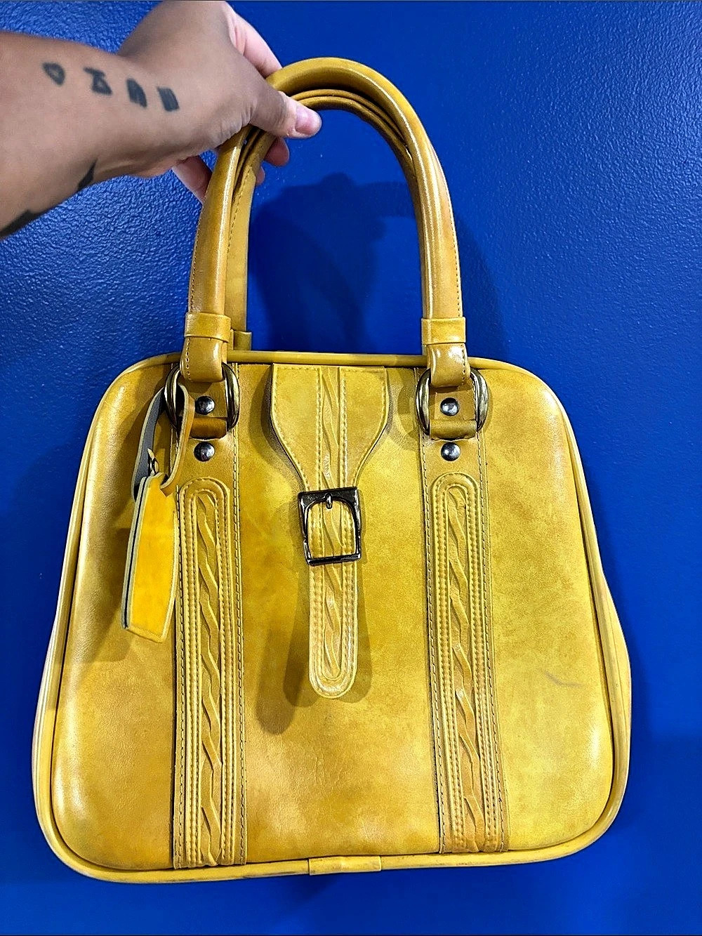 Vintage 1960s Travel Satchel - Yellow Tan Leather - Rare Find